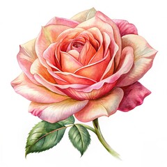 Beautiful single pink rose isolated on a white background