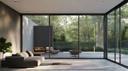 Fototapeta premium Modern sliding door with a minimalist metal frame.