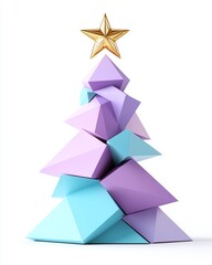 Fototapeta premium Modern Geometric Christmas Tree with Star Topper in Pastel Colors Perfect for Holiday Decoration and Seasonal Festivity Inspiration