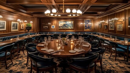 Elegant Private Dining Room with Round Table and Chandelier