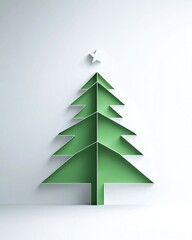 Obraz premium Modern Minimalist Paper Art Tree Design with Star Topper for Holiday Decor, Featuring Vibrant Green and Clean Lines on Light Background