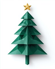 Obraz premium Modern Minimalist Paper Christmas Tree Design with Golden Star Topper, Perfect for Holiday Themes and Festive Decorations in Contemporary Settings