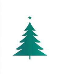 Obraz premium Simple Green Christmas Tree with Star Topper on White Background Perfect for Holiday Designs and Seasonal Decorations