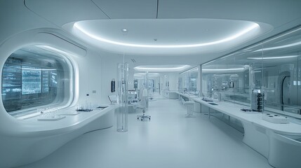 Futuristic Laboratory Interior with Curved Walls and Monitors
