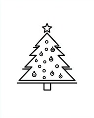 Fototapeta premium Simple Outline of a Christmas Tree with Decorations and Star on Top for Festive Designs and Holiday Illustrations