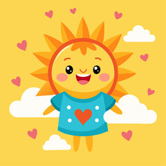 little cute cartoon girl with heart