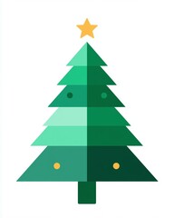 Obraz premium Vibrant Geometric Christmas Tree Illustration Featuring a Star on Top and Colorful Ornaments, Ideal for Holiday-Themed Projects and Seasonal Designs
