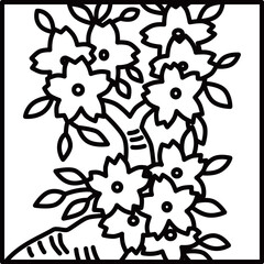 線画正方形シンプル花札　弥生　桜　3月　桜のカス