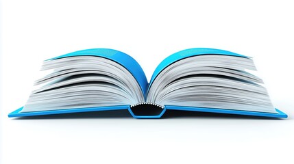 An open book with a striking blue cover and patterned pages, showcasing its intricate design and inviting readers to explore its contents.