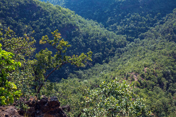 Beautiful Sunset view of satpura mountain range, View from Priyadarshini Point, Pachmarhi, Madhya Pradesh, India.