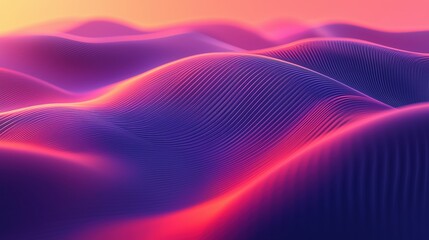 A vibrant, digital landscape features flowing, undulating hills bathed in hues of purple and pink, creating a mesmerizing, abstract aesthetic.