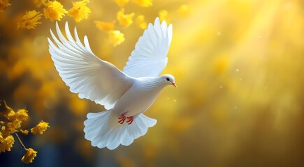 Obraz premium white dove of peace against the background of the Ukrainian flag