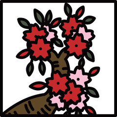 カラー正方形ミニ花札　弥生　桜　3月　桜のカス