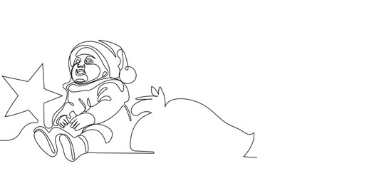 One continuous line drawing Santa Claus on reindeer and sled. concept for Christmas and New Year. vector illustration. Vector illustration