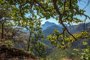 Beautiful Sunset view of satpura mountain range, View from Priyadarshini Point, Pachmarhi, Madhya Pradesh, India.
