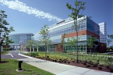 Obraz premium Modern Hospital Architecture with Green Landscape