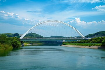 Obraz premium Modern Architectural Bridge Over Tranquil Waterway