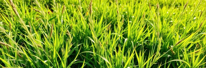 Obraz premium Vibrant green grass blades swaying in the sunlight of a spring day, day, sunny, fresh