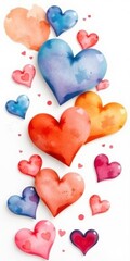 Obraz premium Watercolor and acrylic hearts isolated on white background, vibrant, isolated