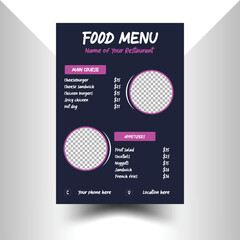 Modern beautiful fast food menu design template for restaurants with print template