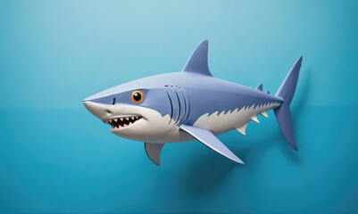 Obraz premium A blue shark with a white underbelly swims in a blue background