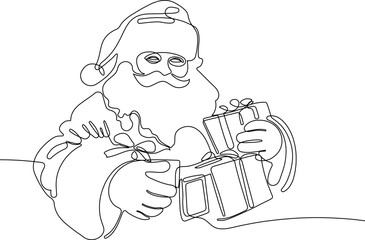 One continuous line drawing Santa Claus on reindeer and sled. concept for Christmas and New Year. vector illustration. Vector illustration