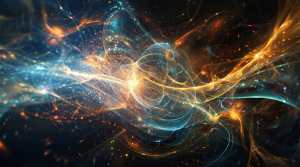 An intricate abstract design illustrating a swirling galaxy of colors and lights, creating a sense of wonder and exploration typical of cosmic imagery.