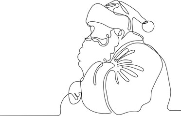 One continuous line drawing Santa Claus on reindeer and sled. concept for Christmas and New Year. vector illustration. Vector illustration