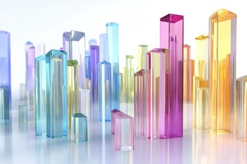 Obraz premium Abstract Cityscape: A mesmerizing array of vibrant, translucent glass skyscrapers, shimmering in a captivating abstract landscape.