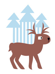 Vector illustration with deer and snowy fir trees