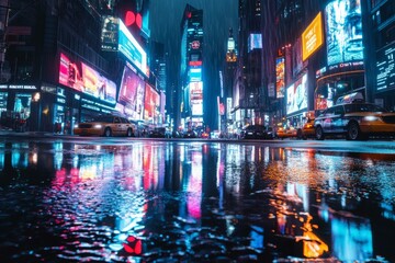 Obraz premium Neon Reflections of Times Square