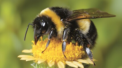 Climate Change Impact on Pollinators: Close-up of Bee on Vibrant Flower in Garden Ecosystem