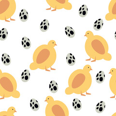 Vector seamless pattern with quails and their eggs
