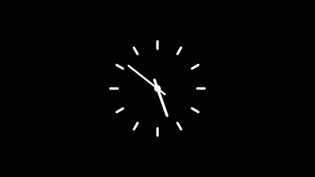 Clock Counting Down 24 Hour Day Fast Speed. Clock with moving arrows.  Clock timer rotation 360 UHD Animation. one the black screen .