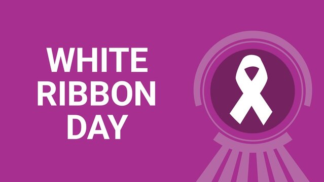 White Ribbon Day awareness National holiday with geometric shapes and typography  - Powered by Adobe