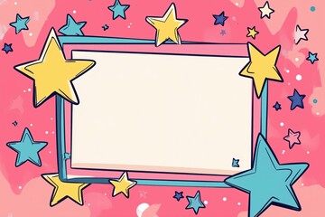Colorful star frame design with pink background, empty space for text