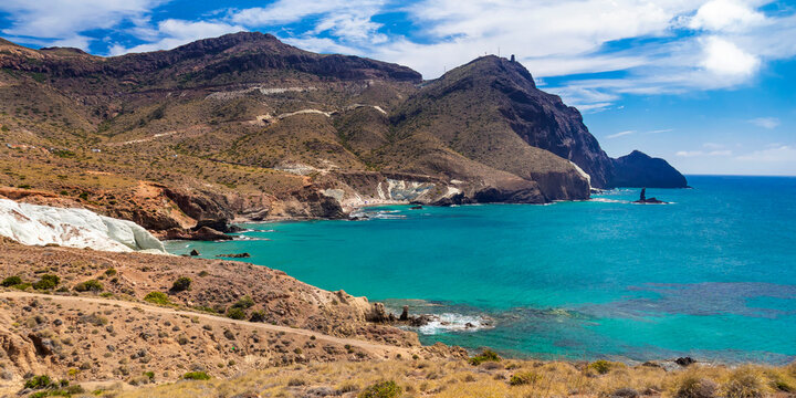 Cala Raj&aacute;, Punta Negra, El Dedo Reef,  Cabo de Gata-N&iacute;jar Natural Park, UNESCO Biosphere Reserve, Hot Desert Climate Region, Almer&iacute;a, Andaluc&iacute;a, Spain, Europe
