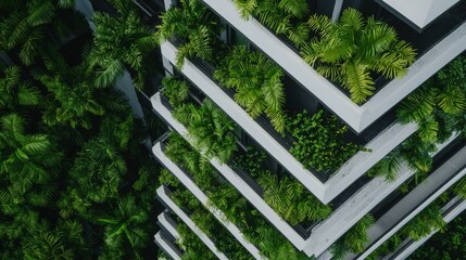 Fototapeta premium Green Building Facade with Palm Trees.