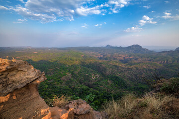 Beautiful Sunset view of satpura mountain range, View from Dhoopgarh, Pachmarhi, Madhya Pradesh, India.