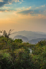Beautiful Sunset view of satpura mountain range, View from Dhoopgarh, Pachmarhi, Madhya Pradesh, India.