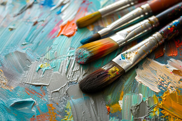 Obraz premium Generative AI image of talented artist passionately painting with vibrant colors on a large canvas in an art studio