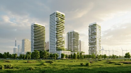 Obraz premium Modern Eco-Friendly Cityscape with Green Towers.