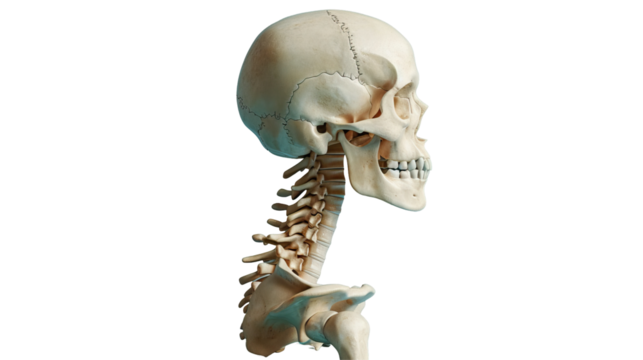 Human skull and spine. PNG transparent background
