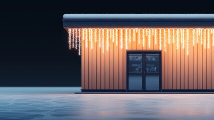 Fototapeta premium Enchanting winter storefront, glowing with icicle lights; a cozy, festive scene