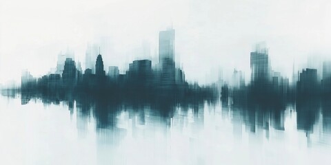 Fototapeta premium Abstract city skyline silhouette, blurred reflections, cool tones