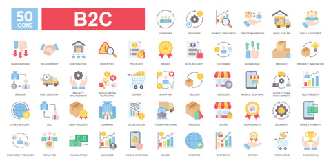 B2C icon collection set.Simple line vector