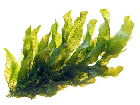 vibrant Posidonia sinuosa seagrass presented its undulating edges and intricate leaf venation. detailed structure highlights its ecological significance and beauty.