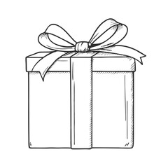 Vector Sketch Gift Box with Ribbon and Bow illustration