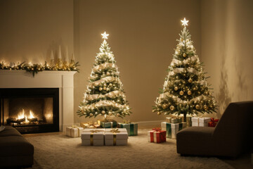 A cozy living room adorned with festive Christmas decorations