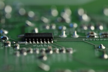 Computer circuit board, macro view. Electronic engineering